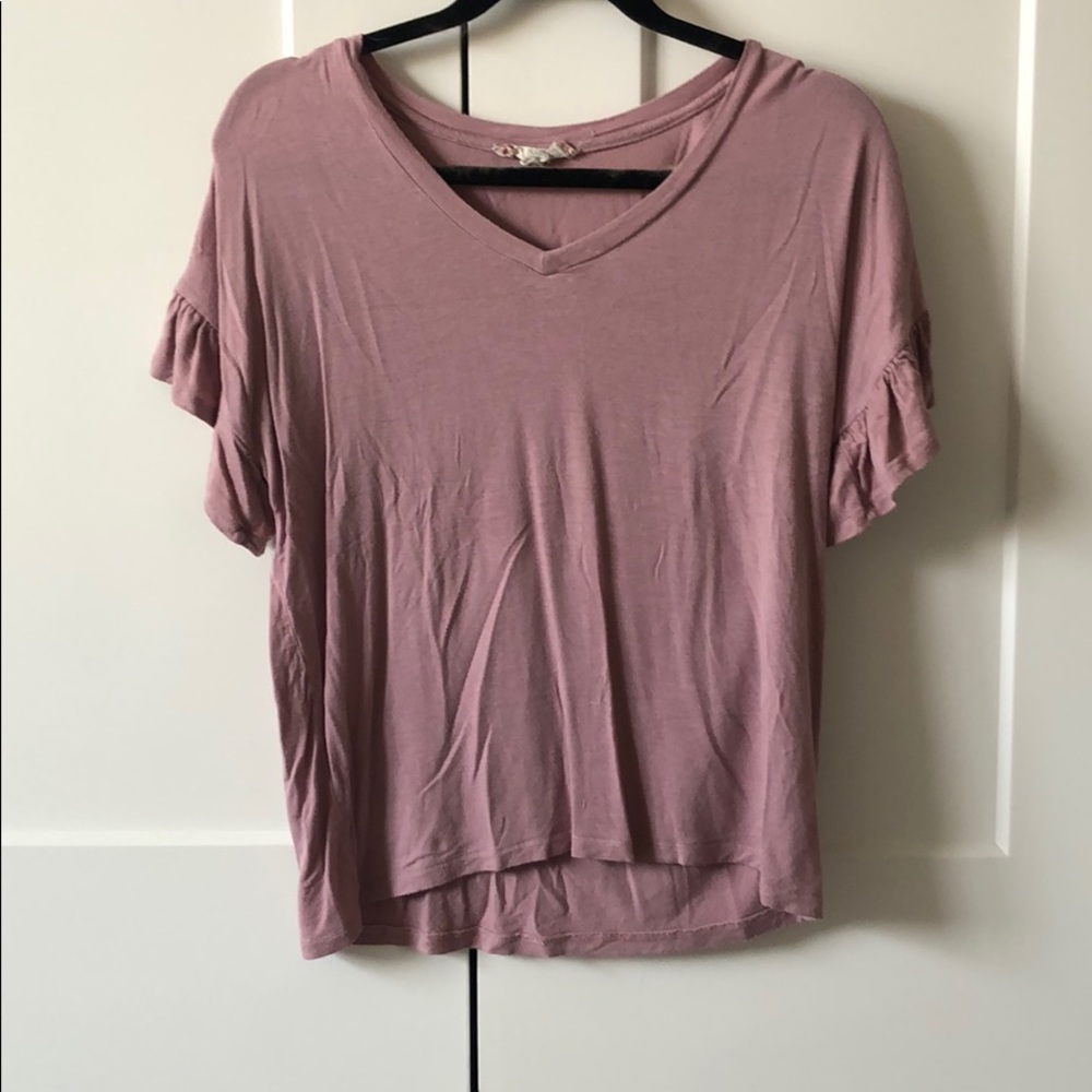 blush ruffled sleeve shirt